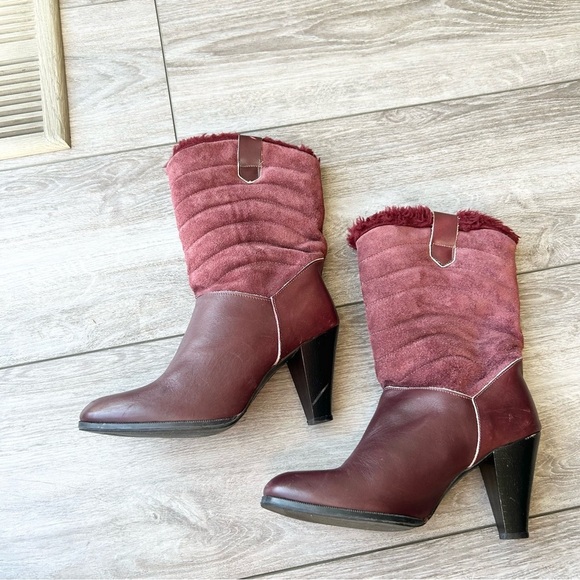Vintage Alaskan Fleece Lining Suede Smooth Leather Heeled Boots Made in Canada - Picture 7 of 14